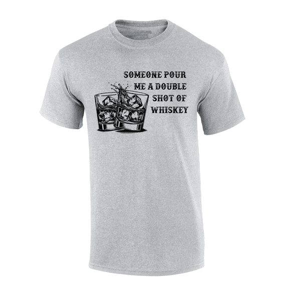 Mens Funny Humorous Double Shot Of Whiskey Glasses Mens Short Sleeve T-Shirt-Sport Grey-Medium
