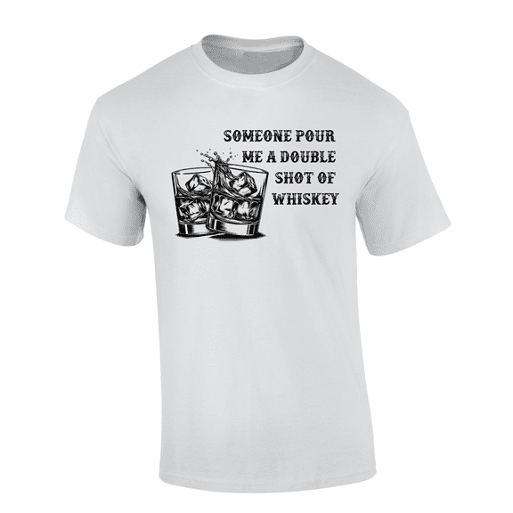 Mens Funny Humorous Double Shot Of Whiskey Glasses Mens Short Sleeve T-Shirt-White-Small