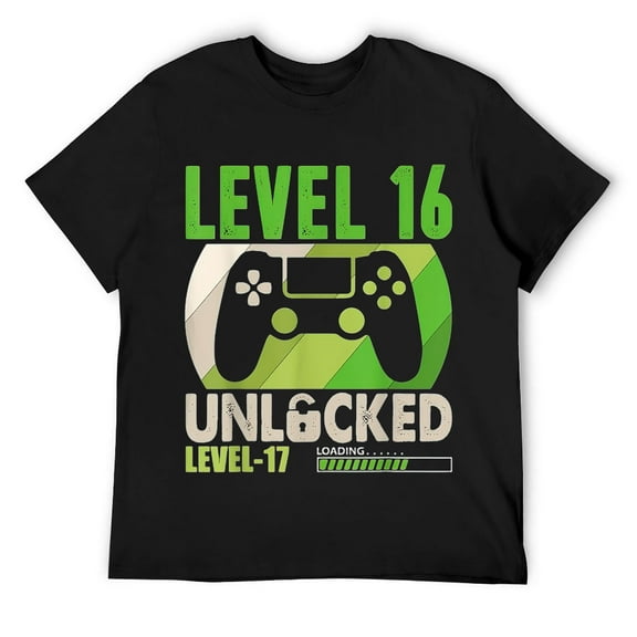 Mens Funny Level 16 Unlocked 16 Birthday 16 Years Old Video Gamer T-Shirt Black
