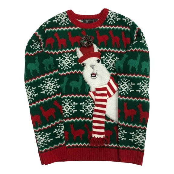 Mens Funny Llama Green Christmas Holiday X-Mas Sweater Small
