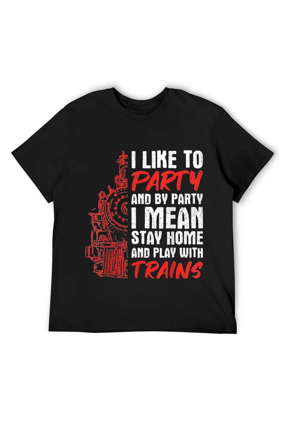 Mens Funny Model Railway Design Stay Home And Play With Trains T-Shirt Black