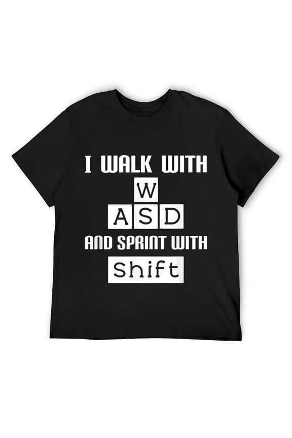 Mens Funny PC Video Gamer WASD Gaming T-Shirt Black