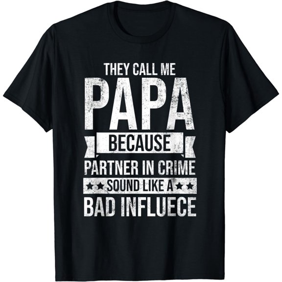 Mens Funny Papa Partner In Crime Fathers Day Jokes T-Shirt