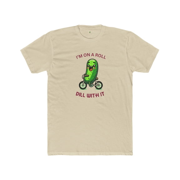 Mens Funny Pickle Themed Cream Cotton Crew Tee Big Dill Graphic TShirt