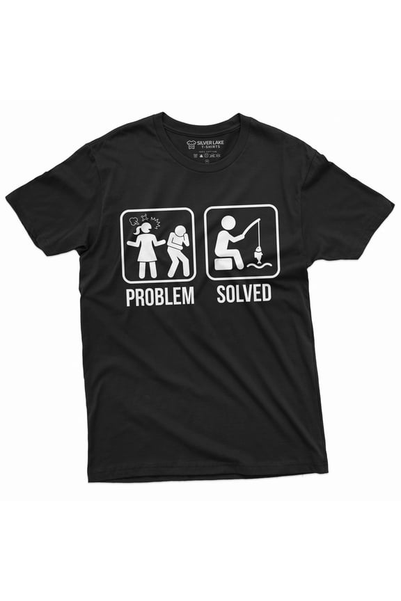 Mens Funny Problem Solved Fishing T-Shirt Fisherman Gifts Tee Relationship Tshirt (Large Black)