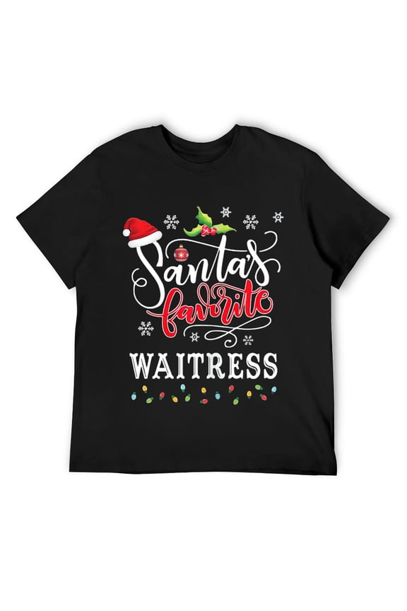 Mens Funny Santa's-Favorite Waitress Christmas Gifts Xmas Hat T-Shirt Black