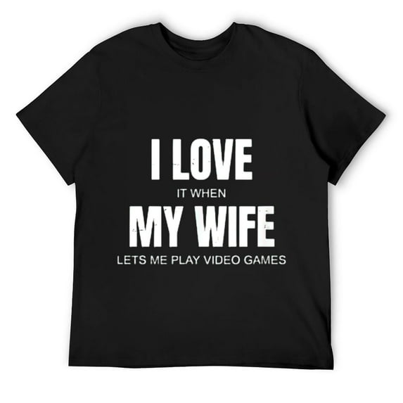 Mens Funny Sarcasm - Video Games - I Love My Wife - Vintage T-Shirt Black