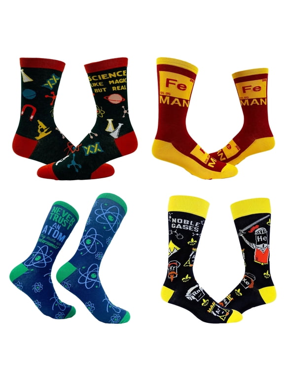 Mens Funny Science Socks Bundle 4 Pack Socks With Awesome Graphics for Men