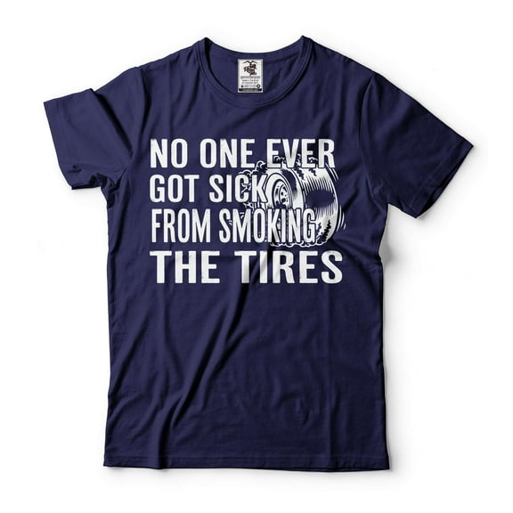 Mens Funny Shirt Car Enthusiast Shirt Burnout Drifting Smoking Tires T-shirt Funny Car Tee (X-Large Navy Blue)
