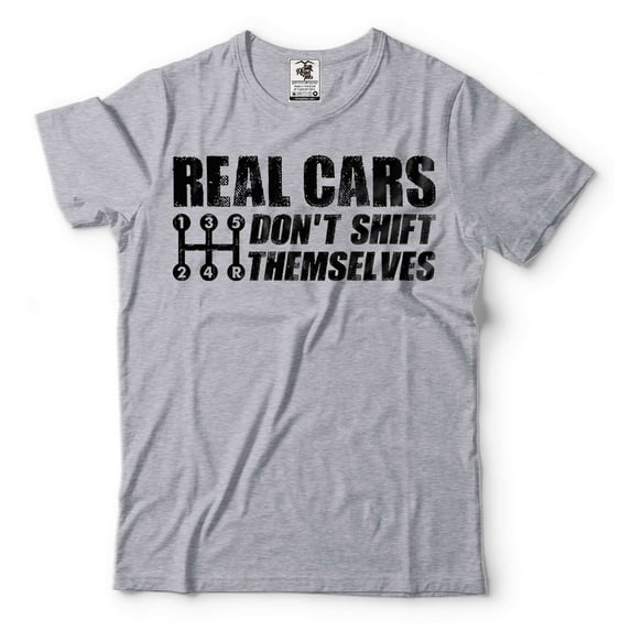 Mens Funny Shirt Car Shirts Manual Driver Gifts Real Cars Don't Shirt Themselves Shirt Car Shirts (Large Grey)