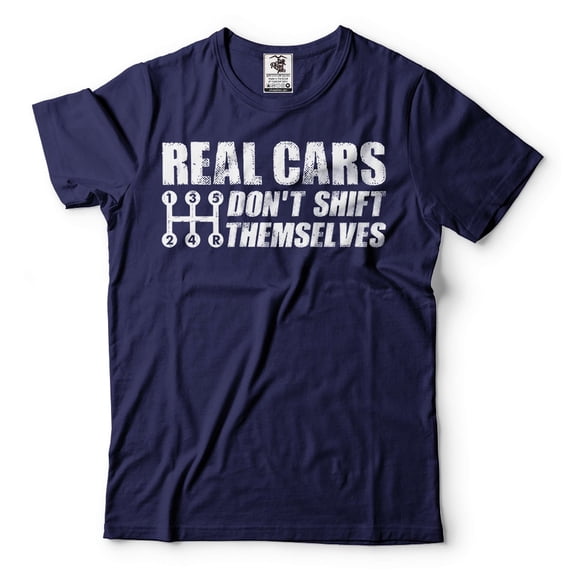 Mens Funny Shirt Car Shirts Manual Driver Gifts Real Cars Don't Shirt Themselves Shirt Car Shirts (Large Navy Blue)
