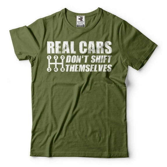 Mens Funny Shirt Car Shirts Manual Driver Gifts Real Cars Don't Shirt Themselves Shirt Car Shirts (Medium Military Green)