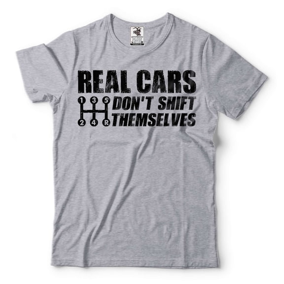 Mens Funny Shirt Car Shirts Manual Driver Gifts Real Cars Don't Shirt Themselves Shirt Car Shirts (Small Grey)