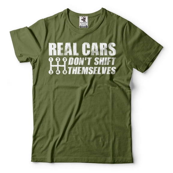 Mens Funny Shirt Car Shirts Manual Driver Gifts Real Cars Don't Shirt Themselves Shirt Car Shirts (XX-Large Military Green)