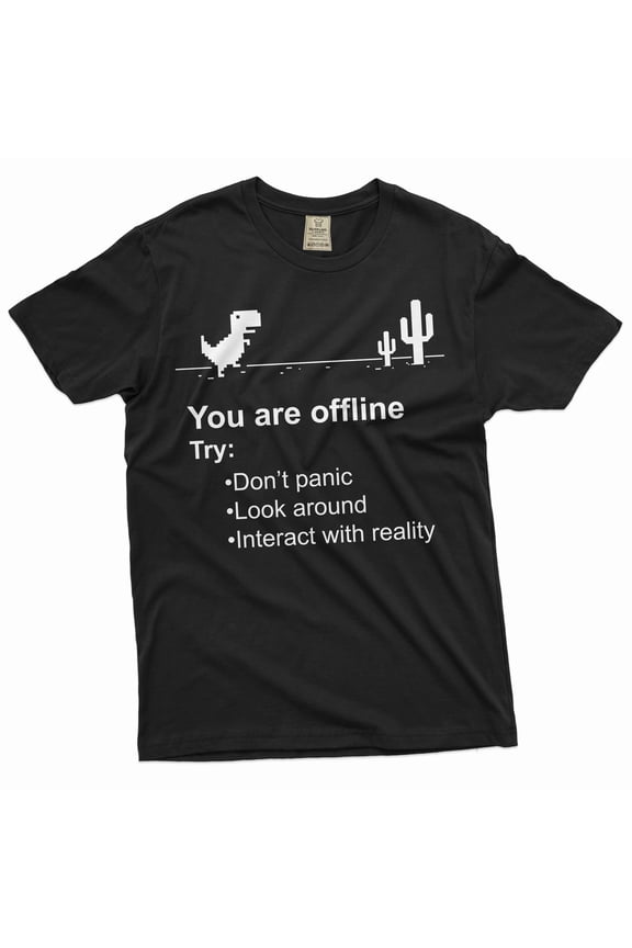 Mens Funny Shirt Google Offline Game Shirt T-Rex Dino Runner Shirt Humorous Gift (Large Black)