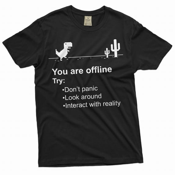 Mens Funny Shirt Google Offline Game Shirt T-Rex Dino Runner Shirt Humorous Gift (X-Large Black)