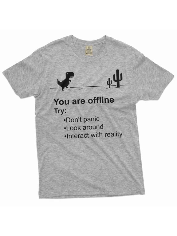 Mens Funny Shirt Google Offline Game Shirt T-Rex Dino Runner Shirt Humorous Gift (X-Large Grey)