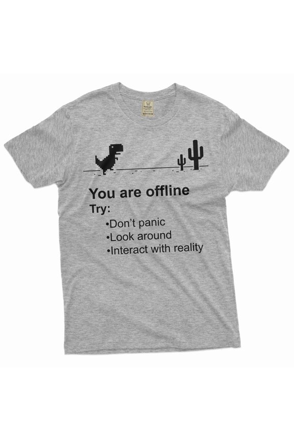 Mens Funny Shirt Google Offline Game Shirt T-Rex Dino Runner Shirt Humorous Gift
