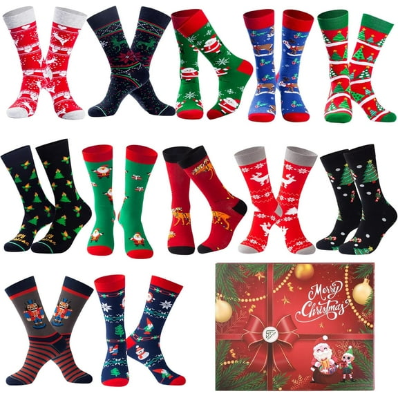 Mens Funny Socks Christmas Socks for Men Women Colorful Fun Novelty Crew Patterned Socks 6 Pairs US 7-13