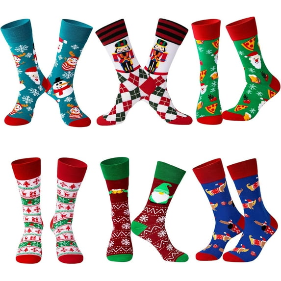 Mens Funny Socks Christmas Socks for Men Women Colorful Fun Novelty Crew Patterned Socks 6 Pairs US 7-13