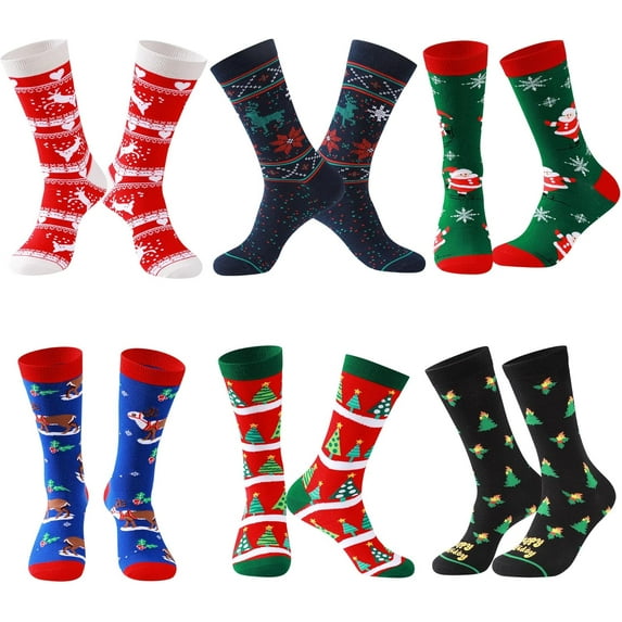 Mens Funny Socks Christmas Socks for Men Women Colorful Fun Novelty Crew Patterned Socks 6 Pairs US 7-13
