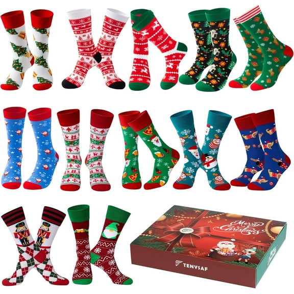 Mens Funny Socks Christmas Socks for Men Women Colorful Fun Novelty Crew Patterned Socks 6 Pairs US 7-13