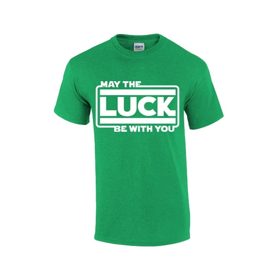Mens Funny St. Patricks Day May The Luck Be With You Shamrock Clover Short Sleeve T-shirt Graphic Tee-Antique Irish Green-6xl