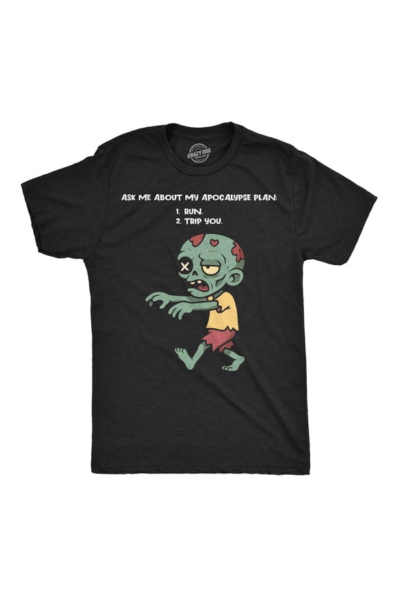 Mens Funny T Shirt Ask Me About My Apocalypse Plan Sarcastic Zombie Graphic Novelty Tee for Men Graphic Tees