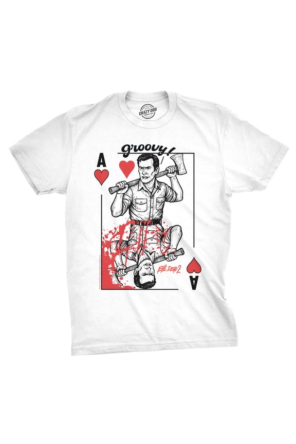 Mens Funny T Shirts Ash Playing Card Evil Dead Movie Tee For Men Graphic Tees