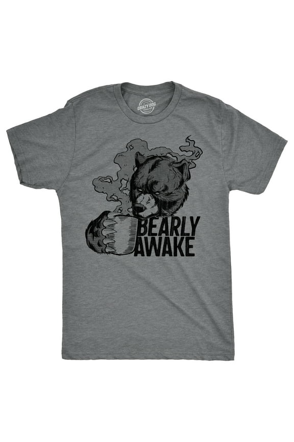 Mens Funny T Shirts Bearly Awake Sarcastic Sleepy Bear Graphic Novelty Coffee Tee for Men Graphic Tees