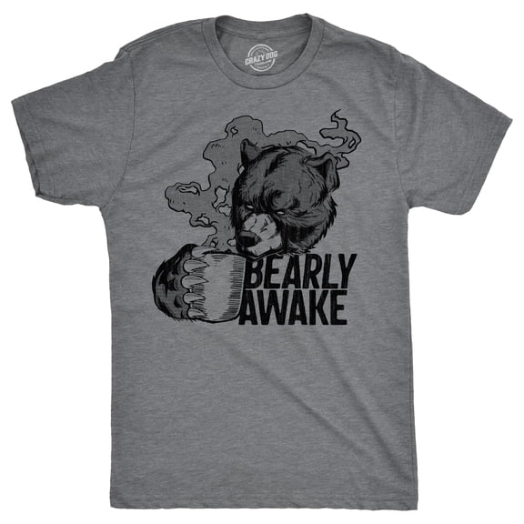 Mens Funny T Shirts Bearly Awake Sarcastic Sleepy Bear Graphic Novelty Coffee Tee for Men Graphic Tees
