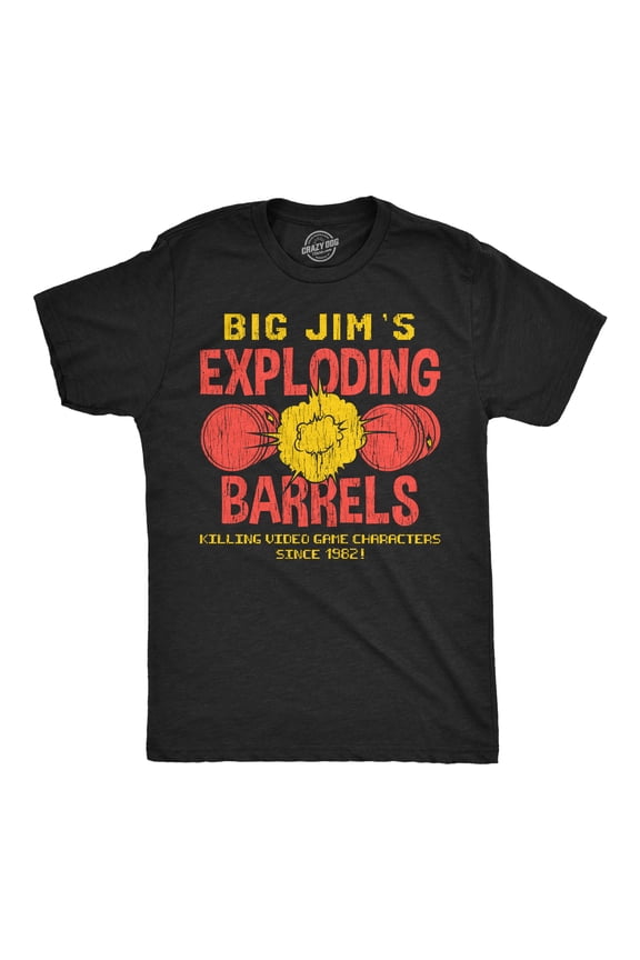 Mens Funny T Shirts Big Jims Exploding Barrels Sarcastic Video Game Graphic Novelty Tee for Men Graphic Tees