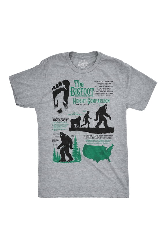 Mens Funny T Shirts Bigfoot Facts Sheet Sarcastic Sasquatch Graphic Novelty Tee for Men Graphic Tees