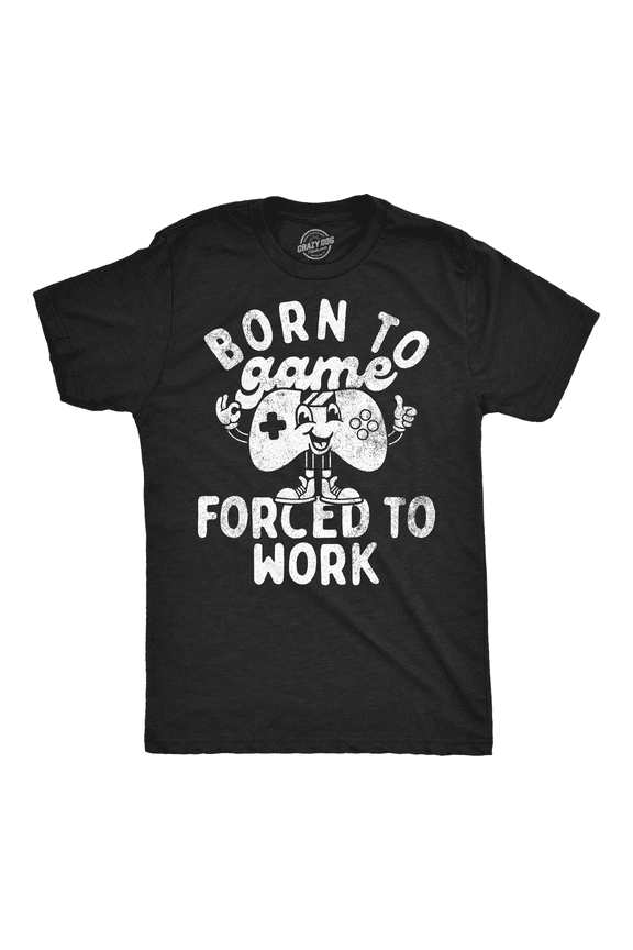 Mens Funny T Shirts Born to Game Forced to Work Sarcastic Video Gaming Tee for Men Graphic Tees