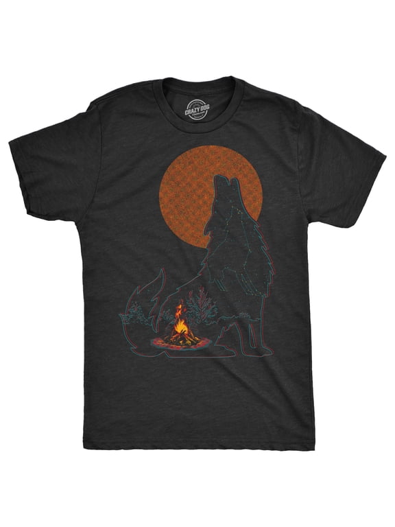 Mens Funny T Shirts Campfire Wolf Sarcastic Nature Graphic Novelty Tee for Men Graphic Tees