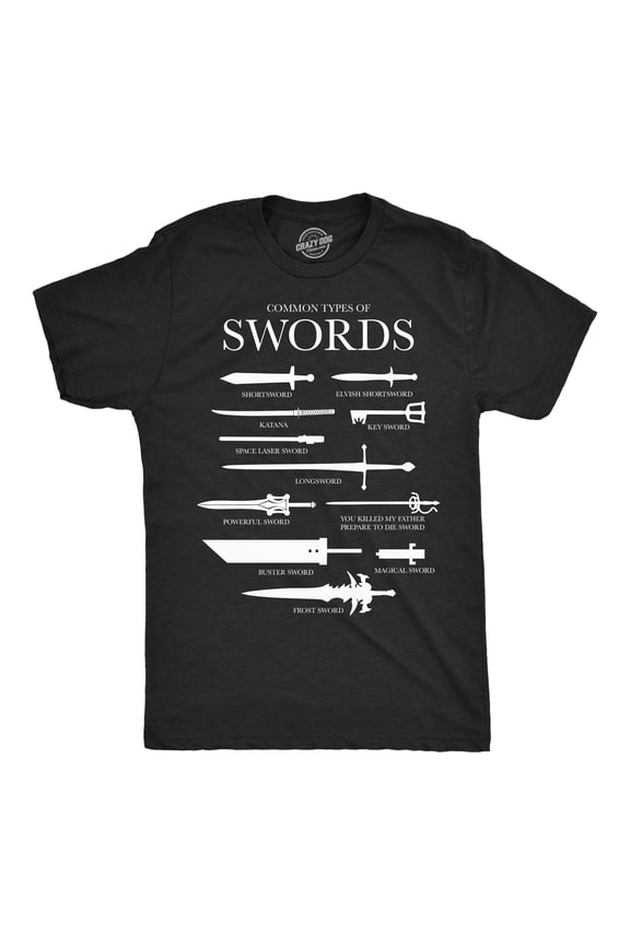 Mens Funny T Shirts Common Types Of Swords Sarcastic Nerdy Tee For Men Graphic Tees