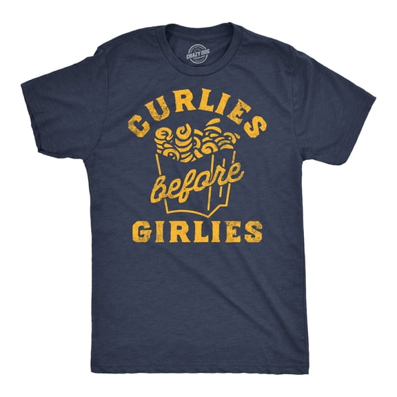 Mens Funny T Shirts Curlies Before Girlies Sarcastic Curly Fries Graphic Tee for Men Graphic Tees
