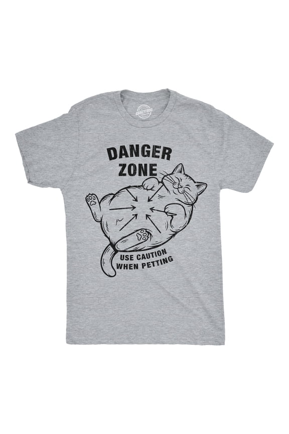 Mens Funny T Shirts Danger Zone Use Caution When Petting Sarcastic Cat Tee For Men Graphic Tees