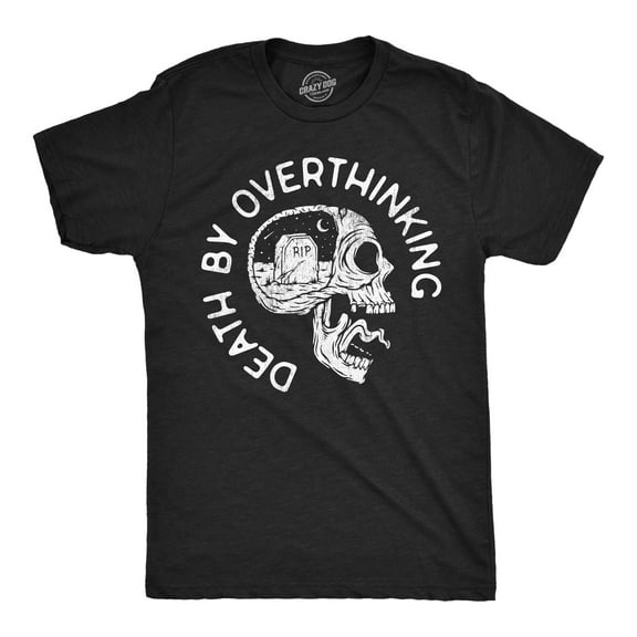 Mens Funny T Shirts Death By Overthinking Sarcastic Graphic Novelty Tee for Men Graphic Tees