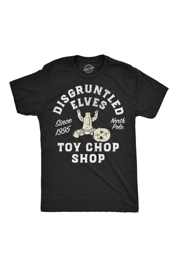 Mens Funny T Shirts Disgruntled Elves Toy Chop Shop Sarcastic Christmas Graphic Novelty Tee For Men Graphic Tees