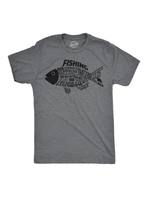 Mens Funny T Shirts Fish Made Of Text Sarcastic Fishing Graphic Novelty Tee for Men Graphic Tees