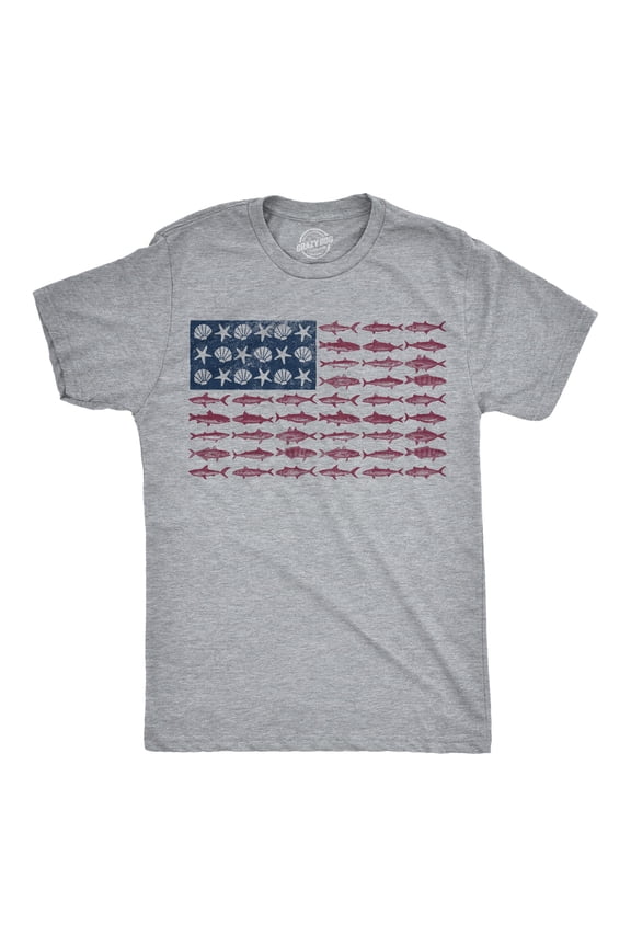 Mens Funny T Shirts Fish Sea Shells American Flag Sarcastic Fishing Fourth Of July Graphic Novelty Tee For Men Graphic Tees