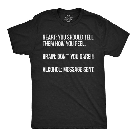 Mens Funny T Shirts Heart Brain Alcohol Sarcastic Drinking Graphic Novelty Tee for Men Graphic Tees