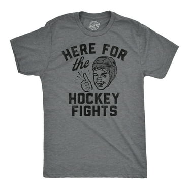 Mens Funny T Shirts Here for The Hockey Fights Sarcastic Ice Hockey Tee for Men Graphic Tees