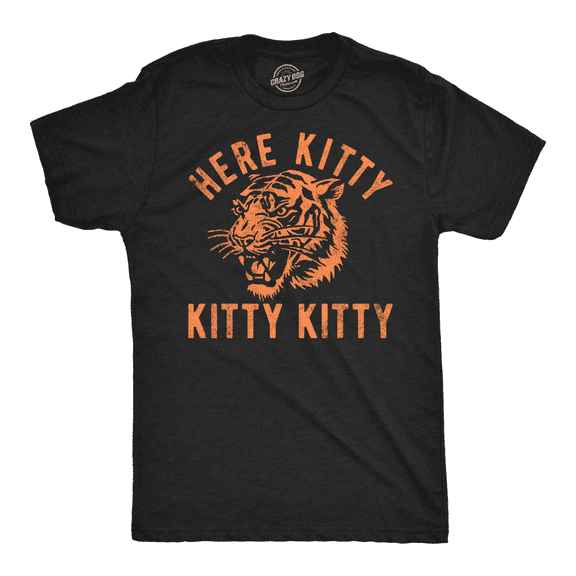 Mens Funny T Shirts Here Kitty Kitty Kitty Sarcastic Tiger Graphic Tee for Men Graphic Tees