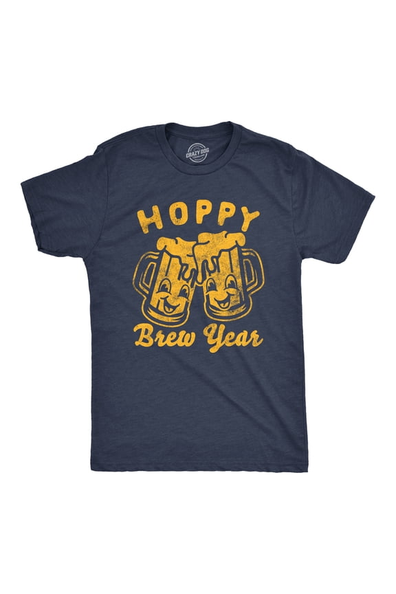 Mens Funny T Shirts Hoppy Brew Year Sarcastic New Years Eve Drinking Tee for Men Graphic Tees
