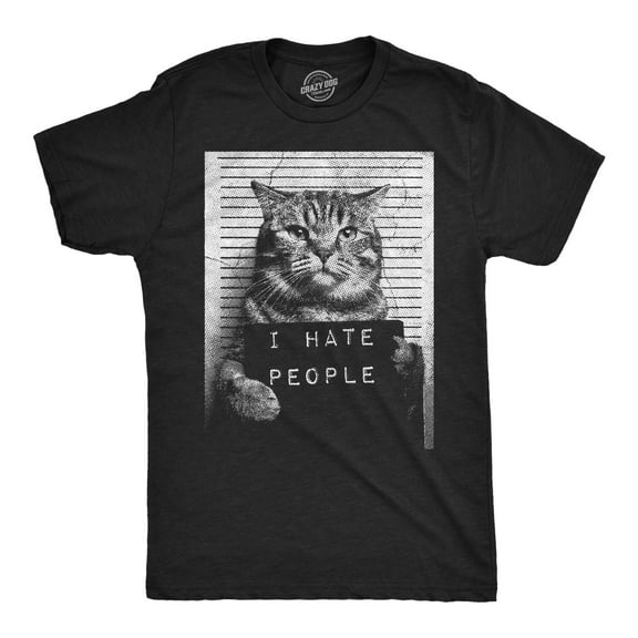 Mens Funny T Shirts I Hate People Cat Mugshot Sarcastic Graphic Novelty Tee for Men Graphic Tees