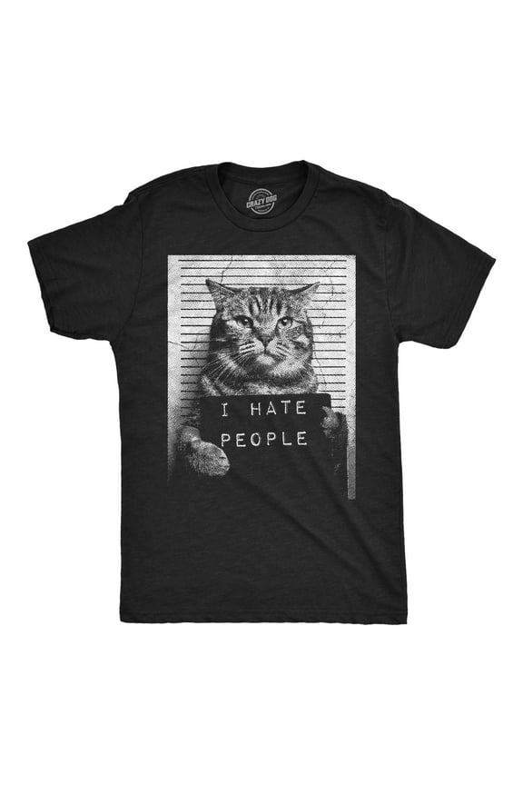 Mens Funny T Shirts I Hate People Cat Mugshot Sarcastic Graphic Novelty Tee for Men Graphic Tees
