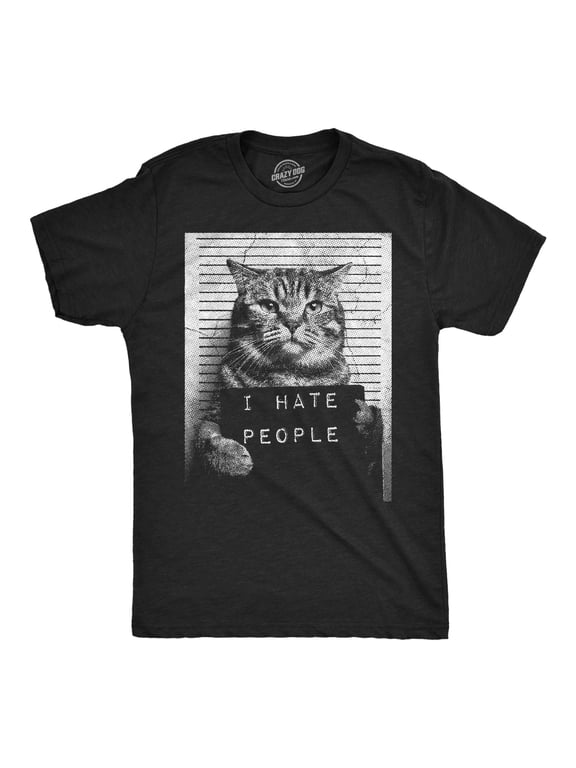 Mens Funny T Shirts I Hate People Cat Mugshot Sarcastic Graphic Novelty Tee for Men Graphic Tees