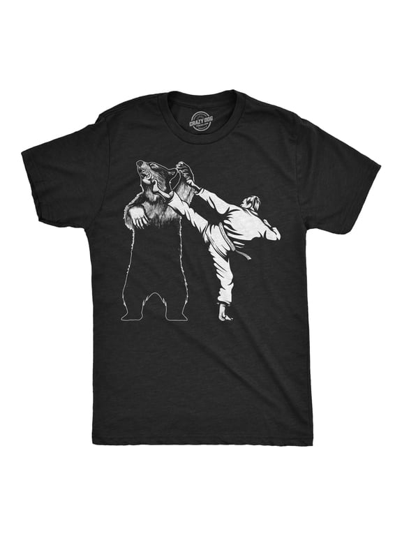 Mens Funny T Shirts Karate Kicked Bear Sarcastic Fighting Graphic Tee Graphic Tees